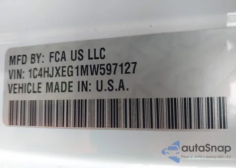 2021 Jeep Wrangler Unlimited High Altitude 4X4 z USA, uszkodzony, nr VIN 1C4HJXEG1MW597127